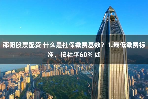 邵阳股票配资 什么是社保缴费基数？1.最低缴费标准，按社平60% 如